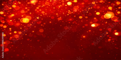 Abstract an eye-catching background filled with the ethereal beauty of sparkling bokeh, where radiant red and soft gold light intermingle in a mesmerizing display. 