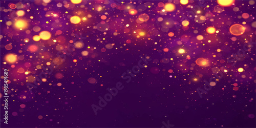 Abstract a captivating array of glowing bokeh lights floats gently against a deep purple background, evoking a sense of celebration and enchantment.