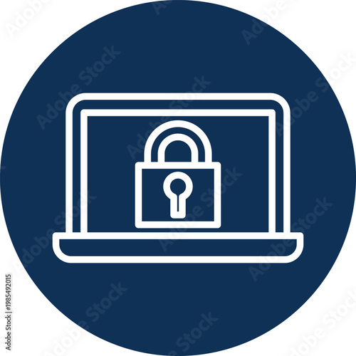 Laptop with a padlock icon on its screen inside a blue circle