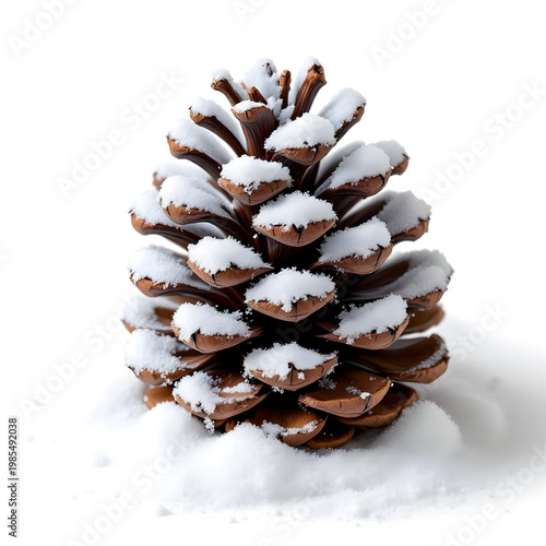 Pinecone painted with artificial snow, isolated on white, high-resolution