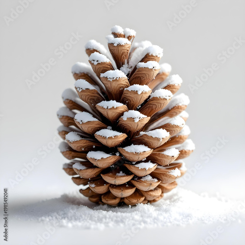 Pinecone painted with artificial snow, isolated on white, high-resolution