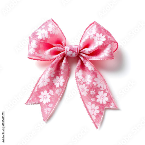 Pink lace ribbon delicate, isolated on white background