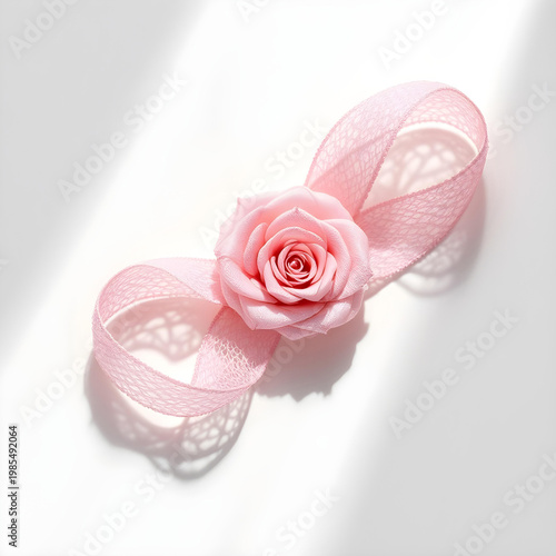 Pink lace ribbon delicate, isolated on white background