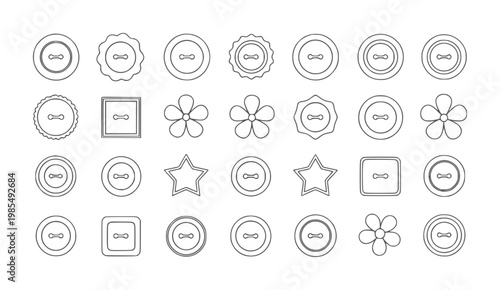 Assorted outline buttons flowers stars squares white