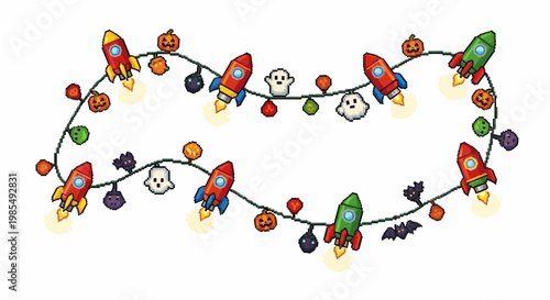 Halloween Rocket Ship String Lights Decoration.