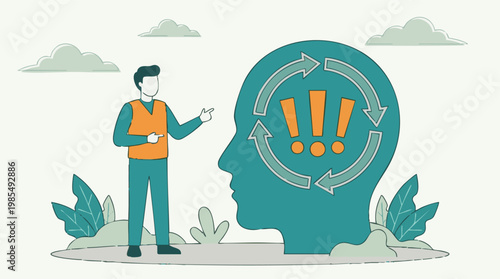 Conceptual illustration of human thought process, ideas, and problem-solving