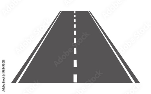 Dark gray asphalt road with white dashed center line and white edge lines