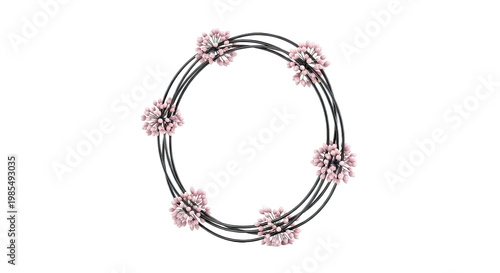 Circular Wreath with Pink Allium Buds and Dark Wire Frame