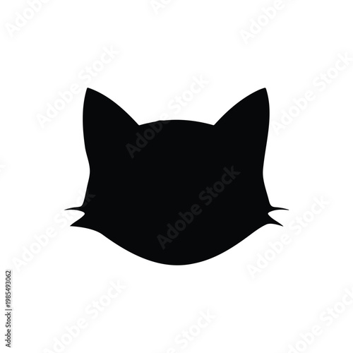 Cartoon cat face silhouette icon vector flat design.