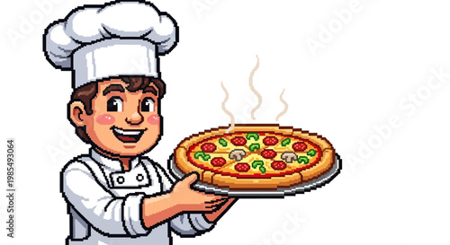 Happy Chef Presenting Delicious Hot Pizza.