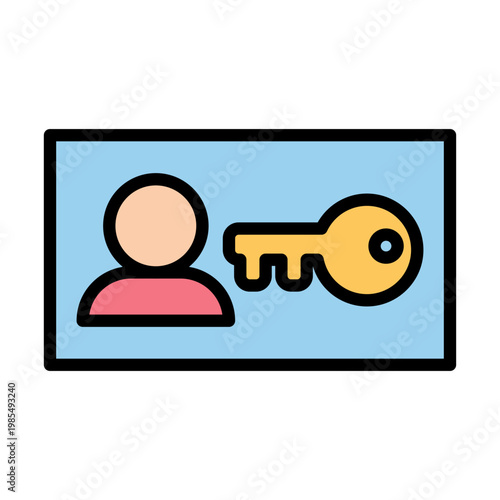 Icon of a person silhouette next to a key on a light blue background