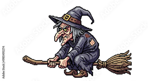 Illustration of a Wicked Witch Flying on a Broomstick.