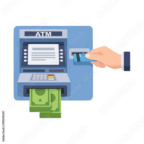 A person using a credit card at an automated teller machine to withdraw money from their account