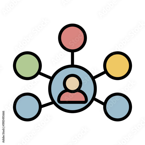 Network diagram with central person icon and connected circles