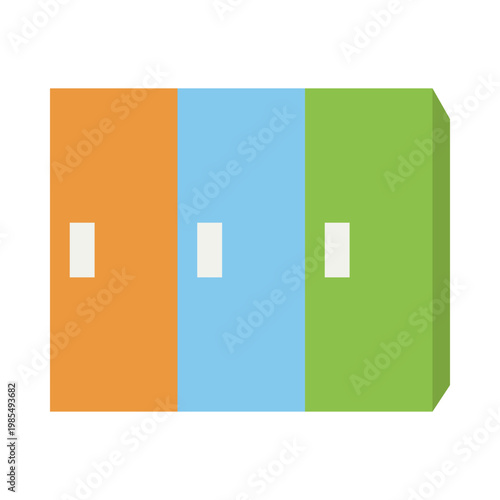 Rectangular object with three vertical color blocks and white squares