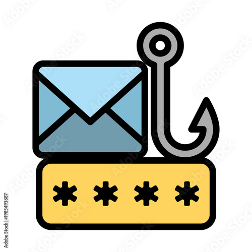 Phishing icon email hook and asterisks on yellow bar