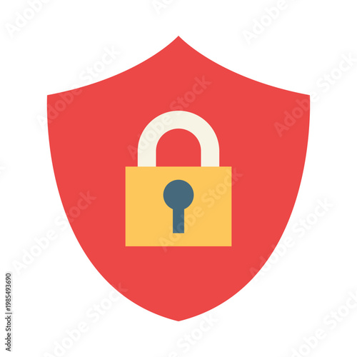 Red shield with a yellow padlock and a blue keyhole