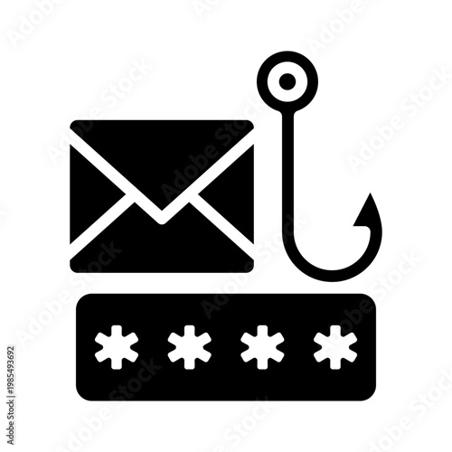 Silhouette icon of an envelope fishhook and asterisks representing a password