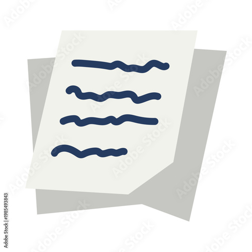 A flat design illustration of a paper with blue scribbled lines