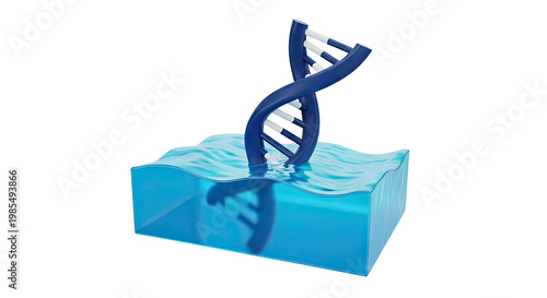 DNA Helix Emerging from Blue Water
