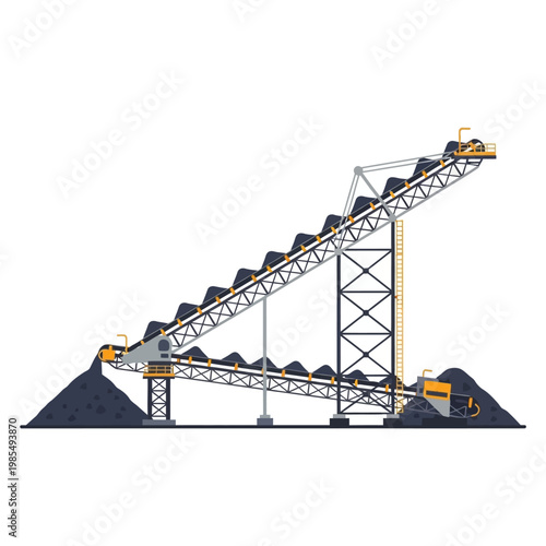 Industrial conveyor belt system for bulk material transport, coal mining equipment