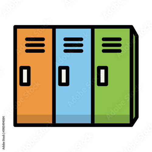 Three colored lockers in a row