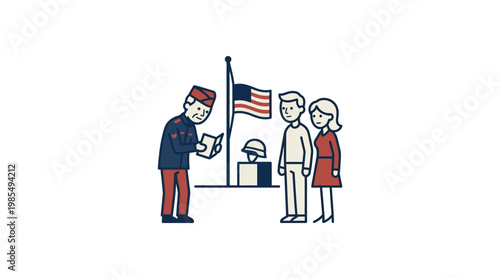 Memorial Ceremony with American Flag and Attendees