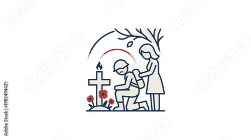 Memorial Day Remembrance Icon Soldier and Mourning Woman