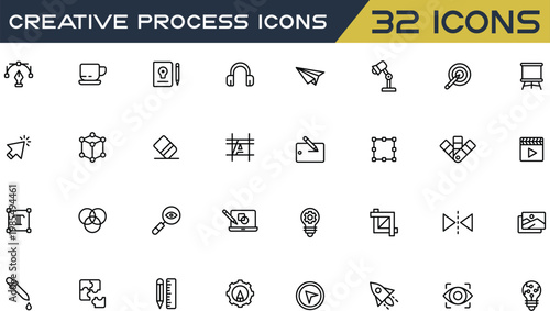 Creative Process Line Icons Vector Illustration. Editable Icon Set