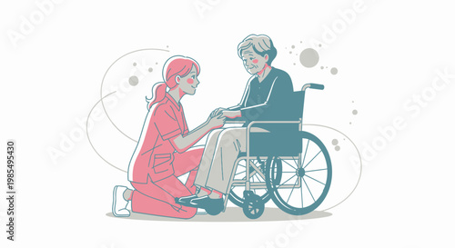 Nursing care, healthcare support, caregiver assistance, elderly help, vector illustration