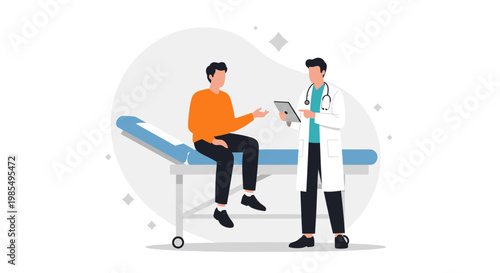 Medical consultation, doctor and patient, healthcare vector, clinic illustration, medical professional