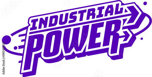 Purple Y2K streetwear industrial power icon or emblem. Brand graphic retro print, apparel futuristic vintage isolated vector emblem. Streetwear text funky icon or clothing typography Y2K label element