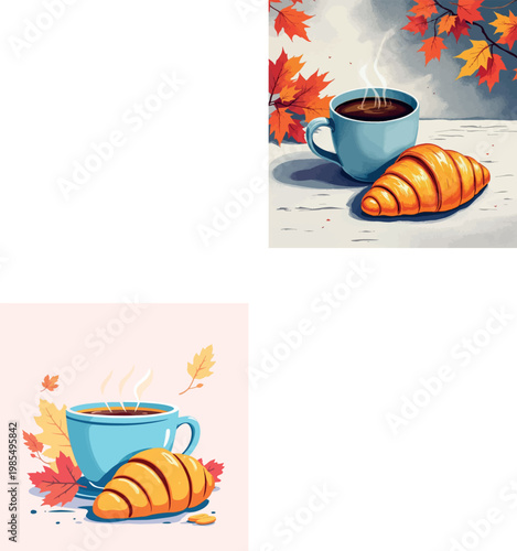 Vsai autumn breakfast with hot coffee and croissant