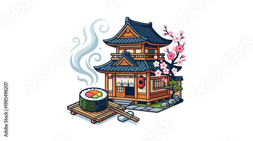 Traditional Japanese Food Restaurant Building.