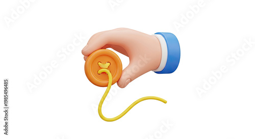 Hand sewing an orange button with yellow thread