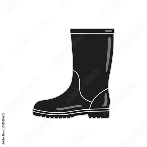 A black rubber boot illustration on a white background, isolated and ready for use