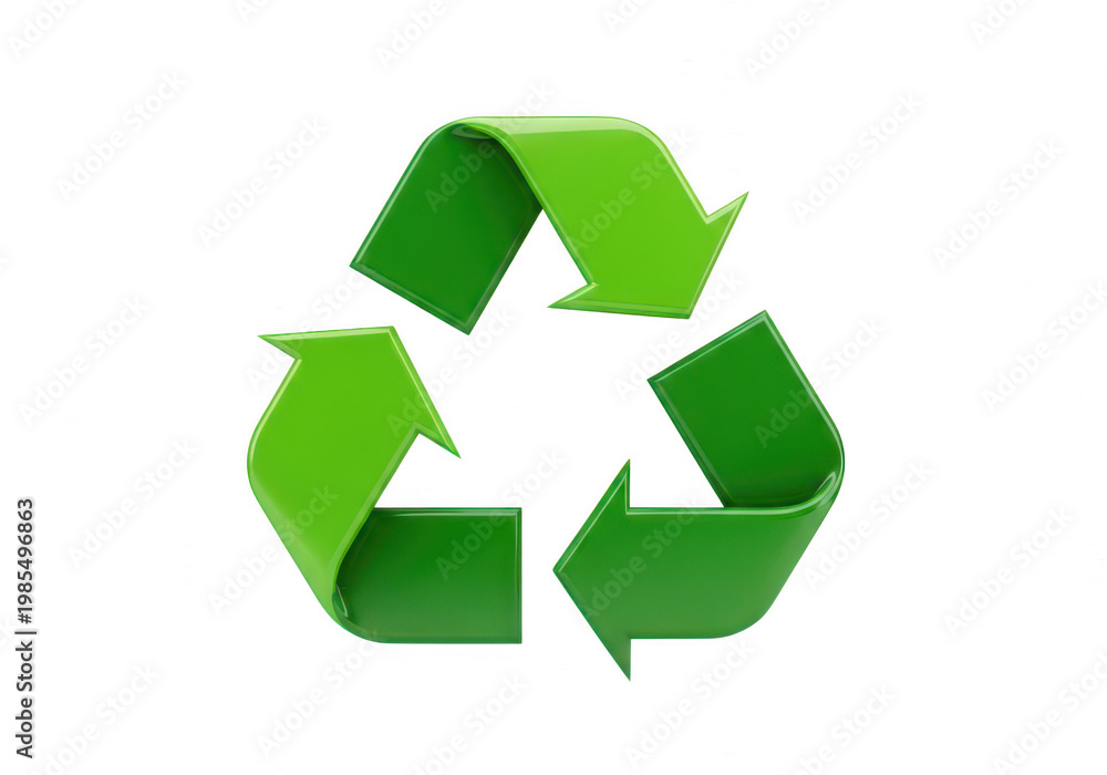 Fototapeta premium Green recycling symbol made of three interconnected arrows forming a loop