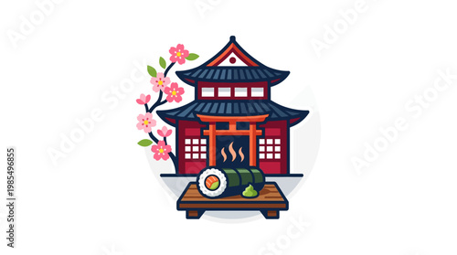 Traditional Japanese Pagoda Architecture Design.