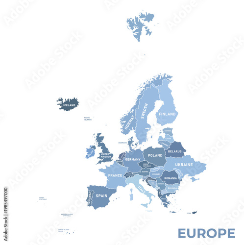 High detail World Map with country names vector illustration