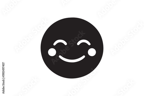 Blushing Smile Emoji Face Silhouette Icon, Cute Emotion Vector