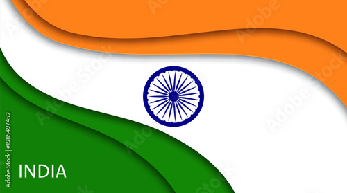 India Independence Day of 15 August paper cut flag, vector papercut national banner. Indian flag in paper cut waves of national green, white and orange color for Indian Republic patriotic holiday
