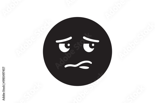 Confused Emoji Face Silhouette Icon, Uncertain Mood Vector