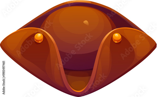 Pirate tricorn or cocked hat, Caribbean corsair and captain tricorne headwear, cartoon vector game icon. Medieval pirate leather hat, sailor boatswain or seaman skipper and piracy crew marine headgear