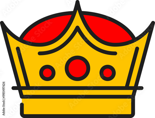 Heraldry king golden crown color line icon or symbol. Royal crest linear symbol, antique medieval pictogram. Vintage heraldry icon
