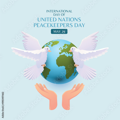 International Day of United Nations Peacekeepers World Globe with Two White Doves as a Symbol