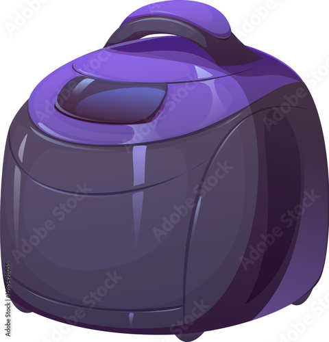 Cartoon multicooker with closed lid and control button. Modern electric kitchen appliance for home cooking and food preparation, compact glossy household device. Isolated vector kitchenware utensil