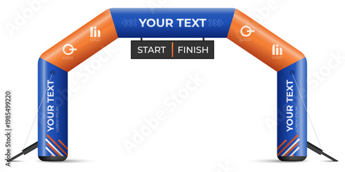 Inflatable Start and Finish Line Arch Mockup for Sports Events and Marathons. Vector Illustration