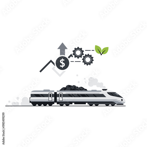 Coal Train and Growth Chart: Economic Industry, Logistics, and Sustainability Concept