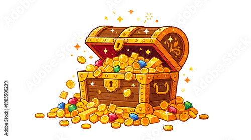 Treasure chest filled with gold coins.