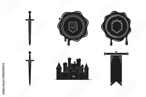 Medieval objects silhouette set bundle bundle.
